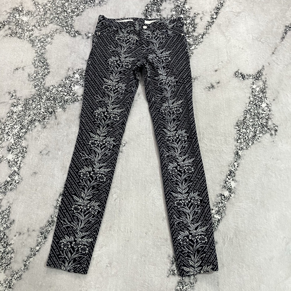 Pilcro and the Letterpress Pants Womens Size 25 Serif Floral Print Skinny Black